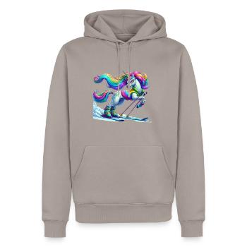 Cute Skier Unicorn - Männer Premium Bio Hoodie - Taupe - Vorne - Nico (187cm)