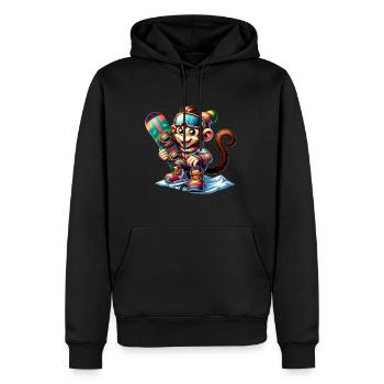 Singe snowboarder mignon - Sweat à capuche Premium bio Homme - noir - Devant - Nico (187cm)