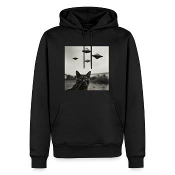 Cat Selfie with UFO Weird 50s Photo 4 - Men’s Premium Organic Hoodie - black - Front - Nico (187cm)