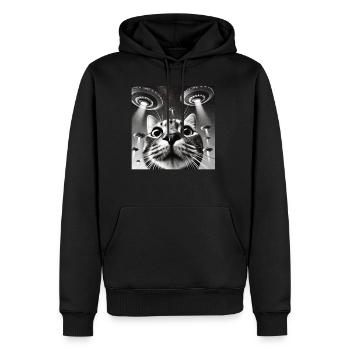 Cat Selfie with UFO Weird 50s Photo - Men’s Premium Organic Hoodie - black - Front - Nico (187cm)