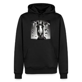 Selfie de cheval avec OVNI Étrange Photo des années 50 - Sweat à capuche Premium bio Homme - noir - Devant - Nico (187cm)
