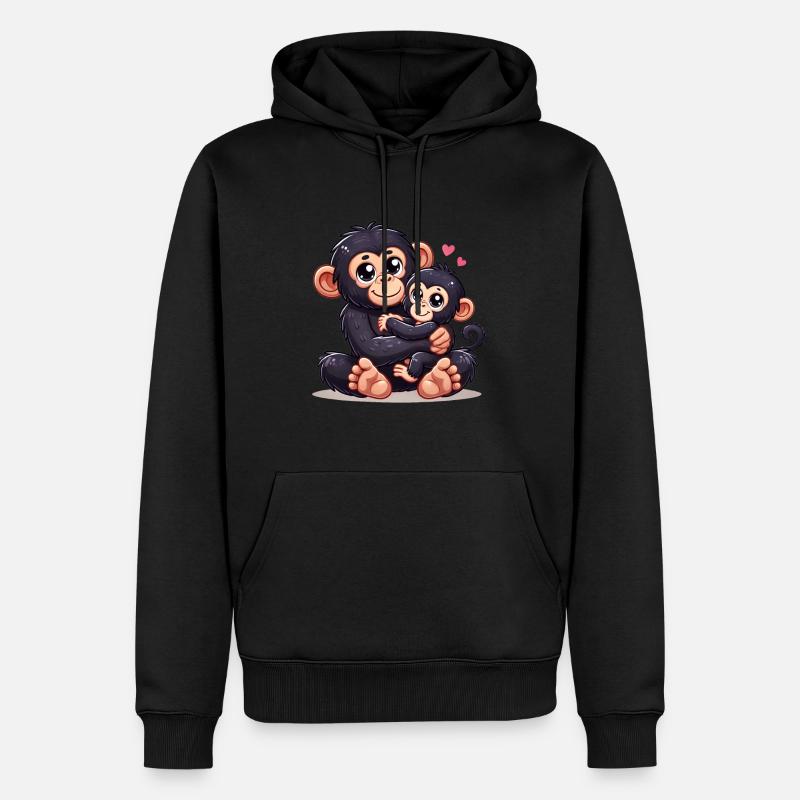 Parent chimpanzé aimant avec enfant - Sweat à capuche Premium bio Homme - noir