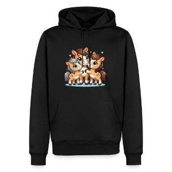 Parent cheval aimant avec deux enfants mignons - Sweat à capuche Premium bio Homme - noir - Devant - Nico (187cm)