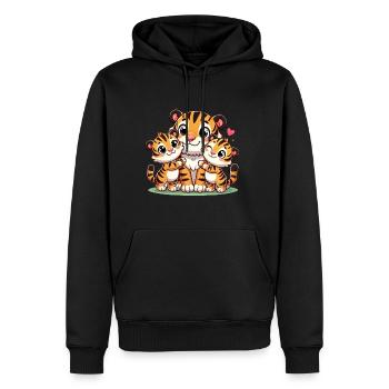 Parent tigre aimant avec deux enfants mignons - Sweat à capuche Premium bio Homme - noir - Devant - Nico (187cm)