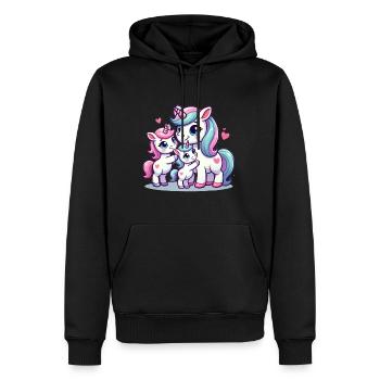 Parent licorne aimant avec deux enfants mignons - Sweat à capuche Premium bio Homme - noir - Devant - Nico (187cm)