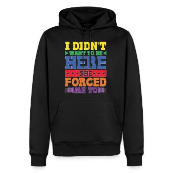 Je ne voulais pas être ici, elle m’a forcé à 5 - Sweat à capuche Premium bio Homme - noir - Devant - Nico (187cm)