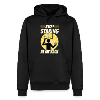 Stop Staring At My Rack - Männer Premium Bio Hoodie - Schwarz - Vorne - Nico (187cm)