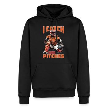 I Catch She Pitches - Männer Premium Bio Hoodie - Schwarz - Vorne - Nico (187cm)