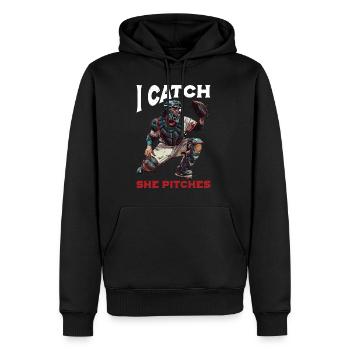 I Catch She Pitches 2 - Männer Premium Bio Hoodie - Schwarz - Vorne - Nico (187cm)