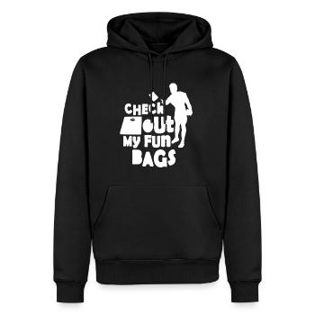 Check Out My Fun Bags - Männer Premium Bio Hoodie - Schwarz - Vorne - Nico (187cm)