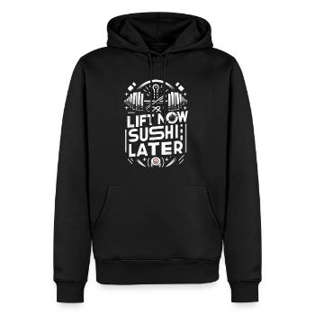 Lift Now Sushi Later 9 - Männer Premium Bio Hoodie - Schwarz - Vorne - Nico (187cm)