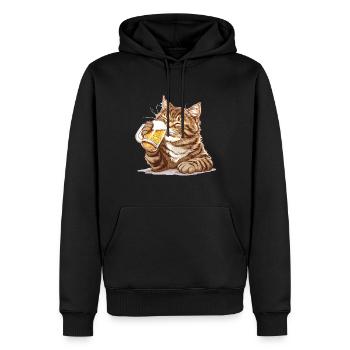 Cute Cat Drinking Beer 2 - Männer Premium Bio Hoodie - Schwarz - Vorne - Nico (187cm)