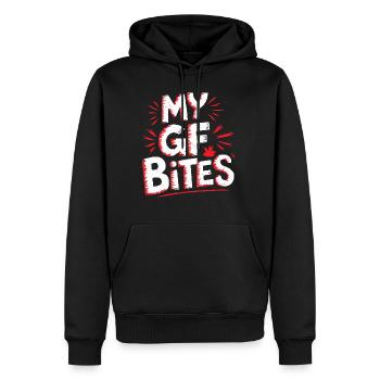 My GF Bites 5 - Männer Premium Bio Hoodie - Schwarz - Vorne - Nico (187cm)