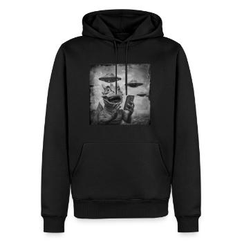 Dragon Selfie with UFO Weird 50s Photo 3 - Männer Premium Bio Hoodie - Schwarz - Vorne - Nico (187cm)