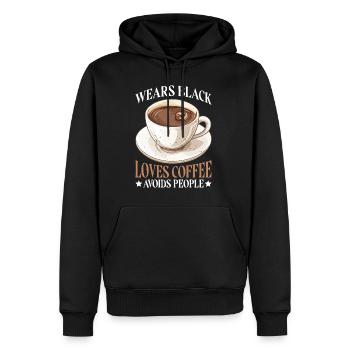 Wears Black Loves Coffee Avoids People - Männer Premium Bio Hoodie - Schwarz - Vorne - Nico (187cm)