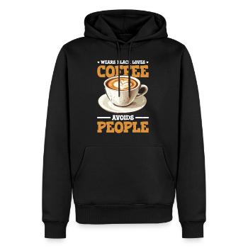 Wears Black Loves Coffee Avoids People 2 - Männer Premium Bio Hoodie - Schwarz - Vorne - Nico (187cm)