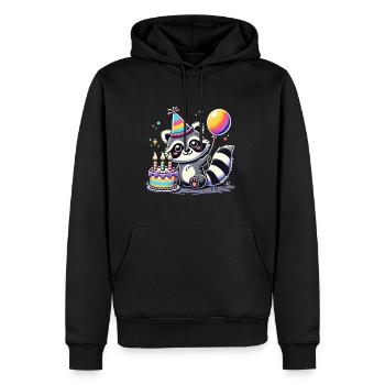 Raccoon Kid Celebrating Birthday - Männer Premium Bio Hoodie - Schwarz - Vorne - Nico (187cm)