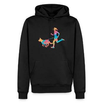 Course de canicross de fond avec des chiennes - Sweat à capuche Premium bio Homme - noir - Devant - Nico (187cm)