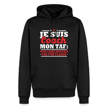 Je suis coach - humour cadeau sportif - Sweat à capuche Premium bio Homme - noir - Devant - Nico (187cm)