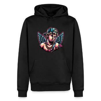Cupidon unit les cœurs d’une seule flèche - Sweat à capuche Premium bio Homme - noir - Devant - Nico (187cm)