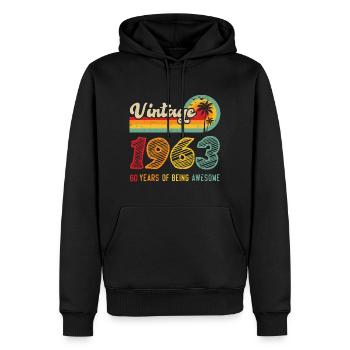 Vintage 1963, Cadeau D'anniversaire 60 Ans - Sweat à capuche Premium bio Homme - noir - Devant - Nico (187cm)