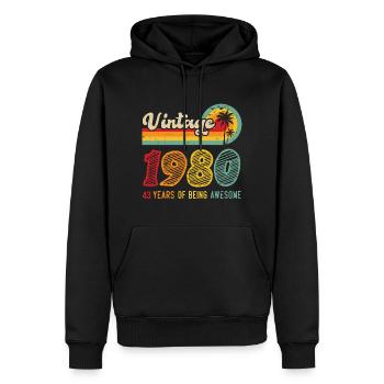 Vintage 1980, Cadeau D'anniversaire 43 Ans - Sweat à capuche Premium bio Homme - noir - Devant - Nico (187cm)