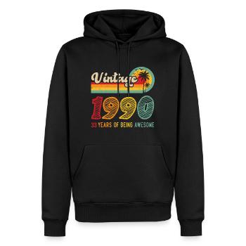 Vintage 1990, Cadeau D'anniversaire 33 Ans - Sweat à capuche Premium bio Homme - noir - Devant - Nico (187cm)
