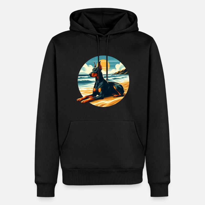 Doberman sur la plage - Sweat à capuche Premium bio Homme - noir