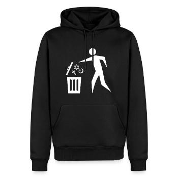 Trash Religion Rettet Den Planeten - Männer Premium Bio Hoodie - Schwarz - Vorne - Nico (187cm)