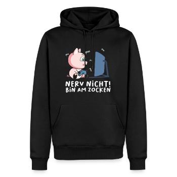 Bin am Zocken Gaming Schwein - Männer Premium Bio Hoodie - Schwarz - Vorne - Nico (187cm)