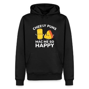 Cheesy Puns Mac Me Si Heureux - Sweat à capuche Premium bio Homme - noir - Devant - Nico (187cm)