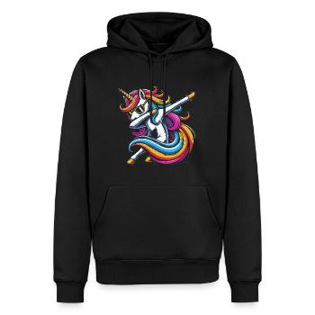 Regenbogen Einhorn mit Sonnenbrille Comic Kunst - Männer Premium Bio Hoodie - Schwarz - Vorne - Nico (187cm)