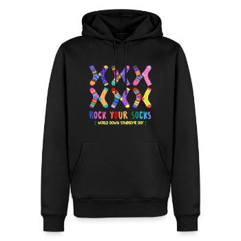 Rock Your Socks World Down Syndrome Awareness Day - Sweat à capuche Premium bio Homme - noir - Devant - Nico (187cm)