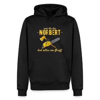 Norbert hat alles im Griff - cool bleiben - Männer Premium Bio Hoodie - Schwarz - Vorne - Nico (187cm)