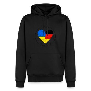 Ukraine and Germany Heart Logo - Men’s Premium Organic Hoodie - black - Front - Nico (187cm)