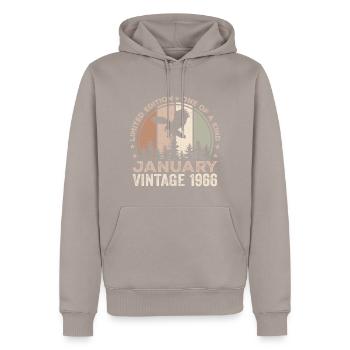 Incomparable since January 1966 58 Anniversary - Men’s Premium Organic Hoodie - taupe - Front - Nico (187cm)