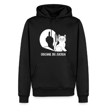 Erkenne Die Zeichen Katze Spruch Mittelfinger - Männer Premium Bio Hoodie - Schwarz - Vorne - Nico (187cm)