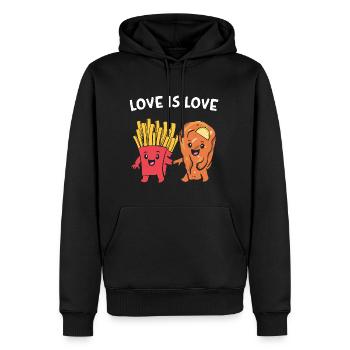 Schnitzel mit Pommes Love Is Love Valentinstag - Männer Premium Bio Hoodie - Schwarz - Vorne - Nico (187cm)