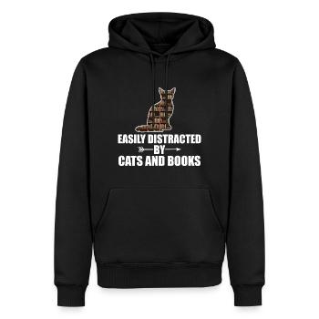 Leicht abgelenkt von Katzen und Büchern libarische T-Shirts - Männer Premium Bio Hoodie - Schwarz - Vorne - Nico (187cm)