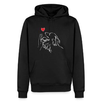Cœur de teckel Main Teckel High Five - Sweat à capuche Premium bio Homme - noir - Devant - Nico (187cm)