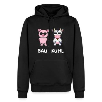 Sau Kuhl - Männer Premium Bio Hoodie - Schwarz - Vorne - Nico (187cm)
