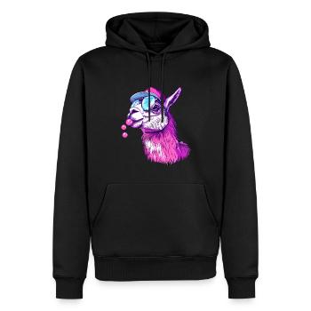 Lama avec chewing-gum et lunettes de soleil - Sweat à capuche Premium bio Homme - noir - Devant - Nico (187cm)