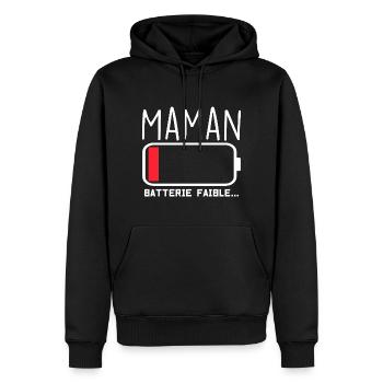 Maman Batterie Faible Mais Qui Résiste - Sweat à capuche Premium bio Homme - noir - Devant - Nico (187cm)