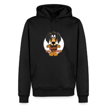 HAPPY HALLOWEEN - DACKEL - MOND - JAGDHUND - HUND - Männer Premium Bio Hoodie - Schwarz - Vorne - Nico (187cm)