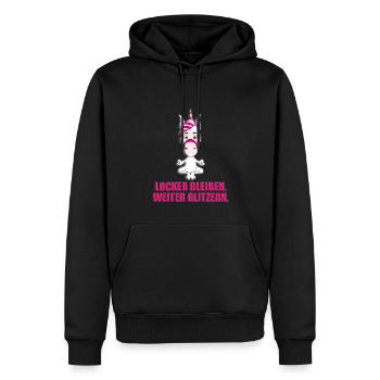 EINHORN - YOGA - LOCKER BLEIBEN. WEITER GLITZERN. - Männer Premium Bio Hoodie - Schwarz - Vorne - Nico (187cm)