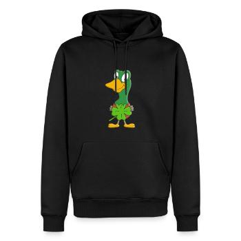 ENTE - KLEEBLATT - GLÜCK - GLÜCKSBRINGER - ERPEL - Männer Premium Bio Hoodie - Schwarz - Vorne - Nico (187cm)
