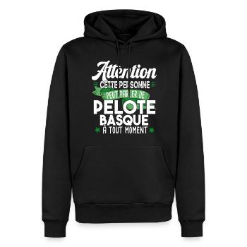 Pelote Basque Balle Sport Humour Athlète Joueur - Sweat à capuche Premium bio Homme - noir - Devant - Nico (187cm)