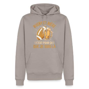 Rugby et Bière pour les Joueurs de Rugby Drôle - Men’s Premium Organic Hoodie - taupe - Front - Nico (187cm)