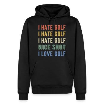 Funny Golfer - Ich hasse Golf I - Männer Premium Bio Hoodie - Schwarz - Vorne - Nico (187cm)