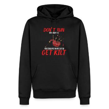 Do Not Run With Bagpipes Scottish Kilt - Men’s Premium Organic Hoodie - black - Front - Nico (187cm)
